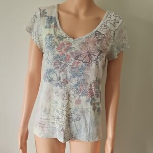 Emerald Butterfly And Floral Graphic Tee